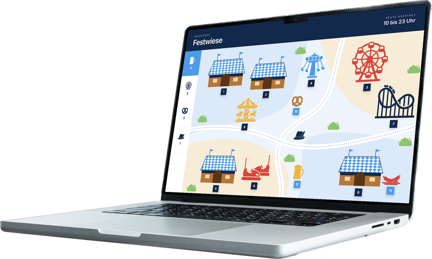 Laptop mit interaktivem Geländeplan für ein Volksfest