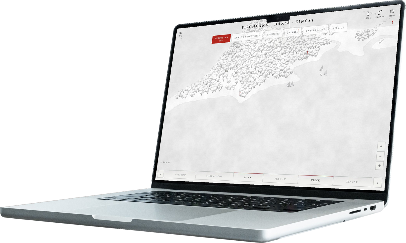 Laptop mit dreidimensional gezeichnetem Darßwald